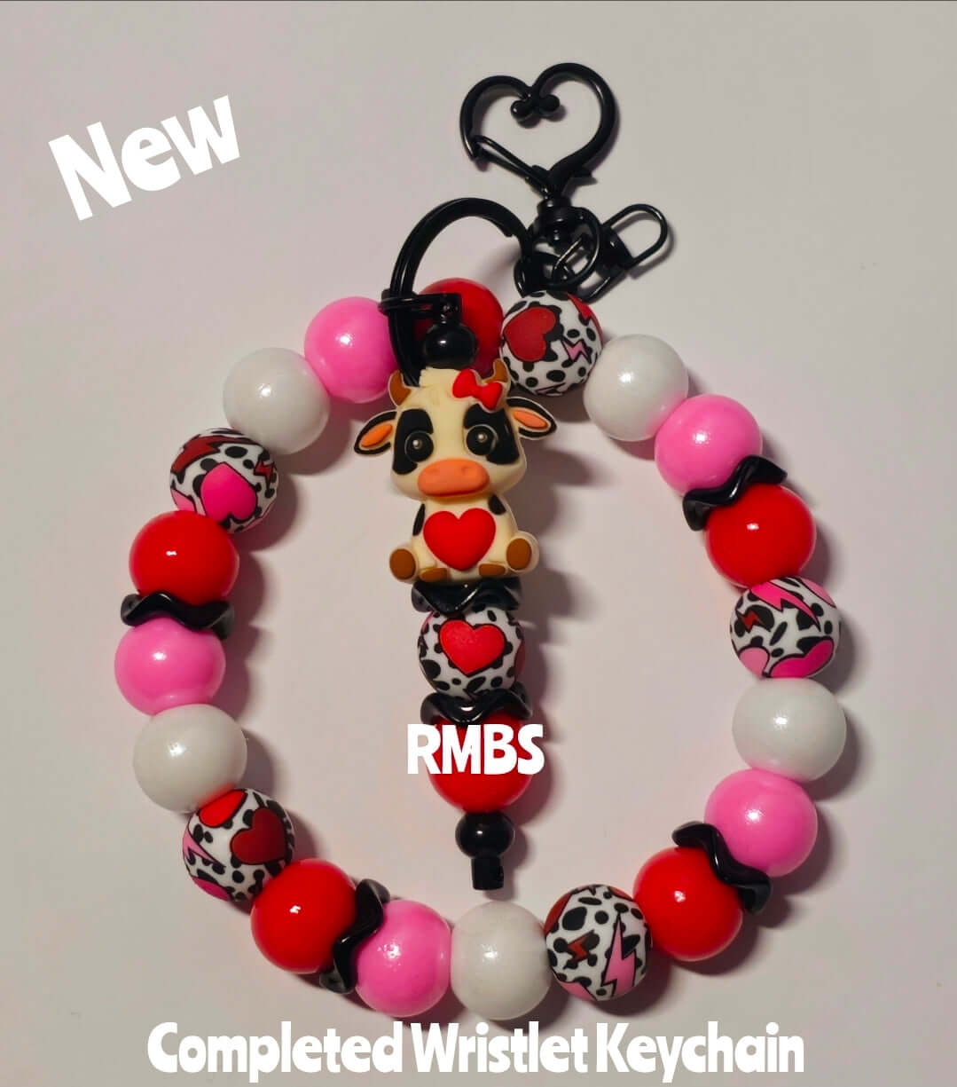 New Completed Keychain Wristlet Custom Handmade Hearts & Cows
