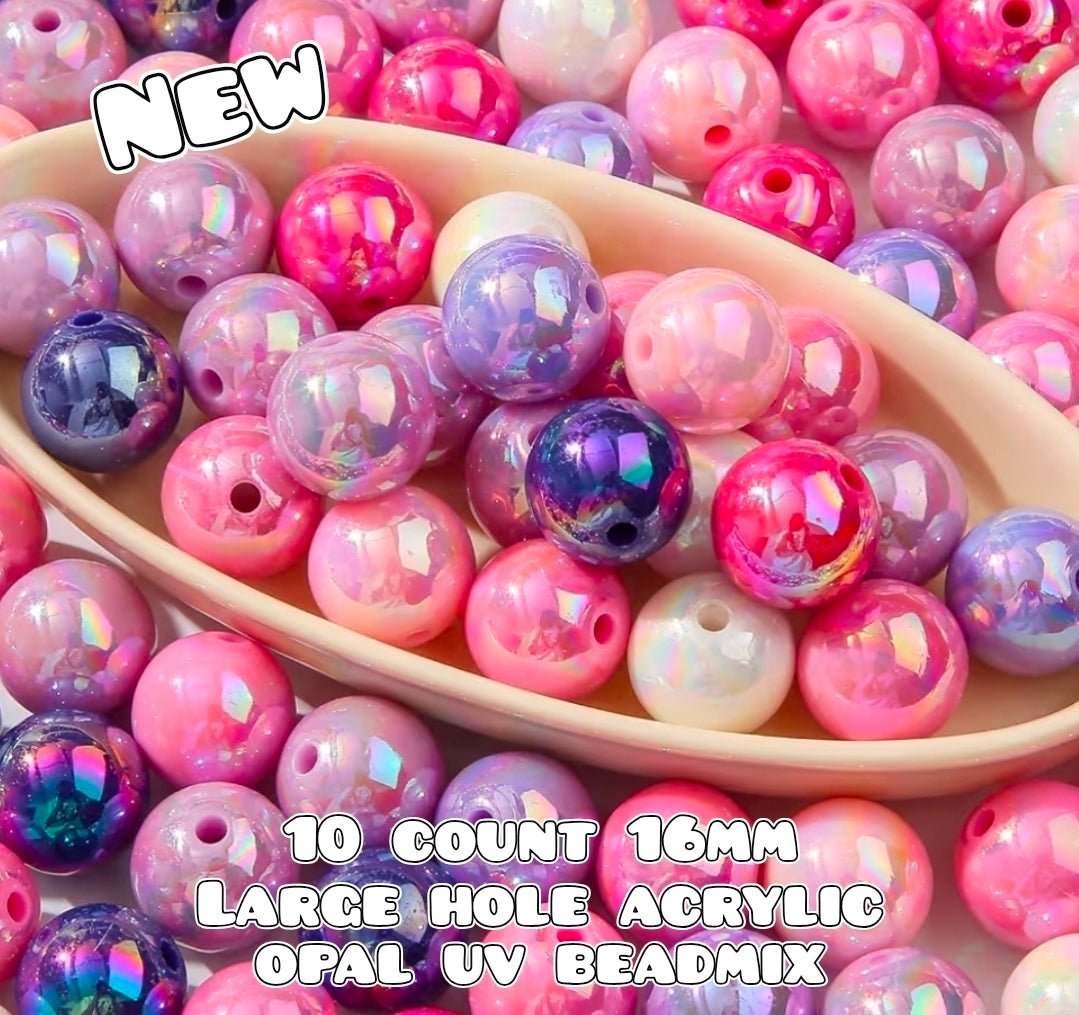 10 count 16MM Acrylic Opal UV Shimmer Bead Mix Pinks- Purples- White