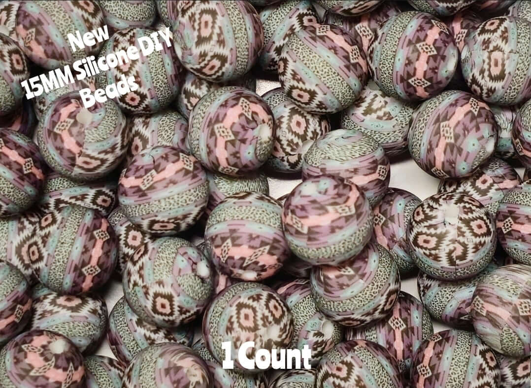 Nuevas cuentas de silicona DIY de 1 unidad de 15 mm, accesorios imprimibles con cuentas de estilo azteca campestre