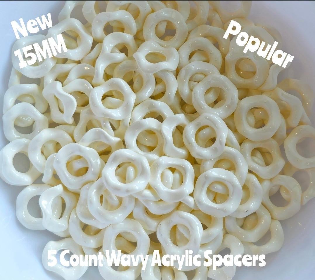 New Colors 15MM Popular Acrylic Large HOLE Wavy Spacers Beads 5 Count FITS ANY AND ALL BEADABLES