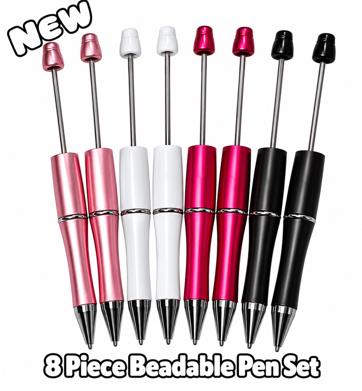 New 8 Count Plastic Beadable Pen DIY Beadable Craft Supplies