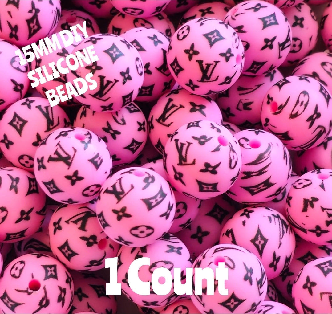 New 1 Count 15mm printed Luxury silicone beads