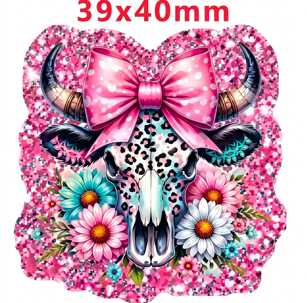 Glitter Acrylic Flatback- Acrylic Planer Resin Charm- Cow Skull