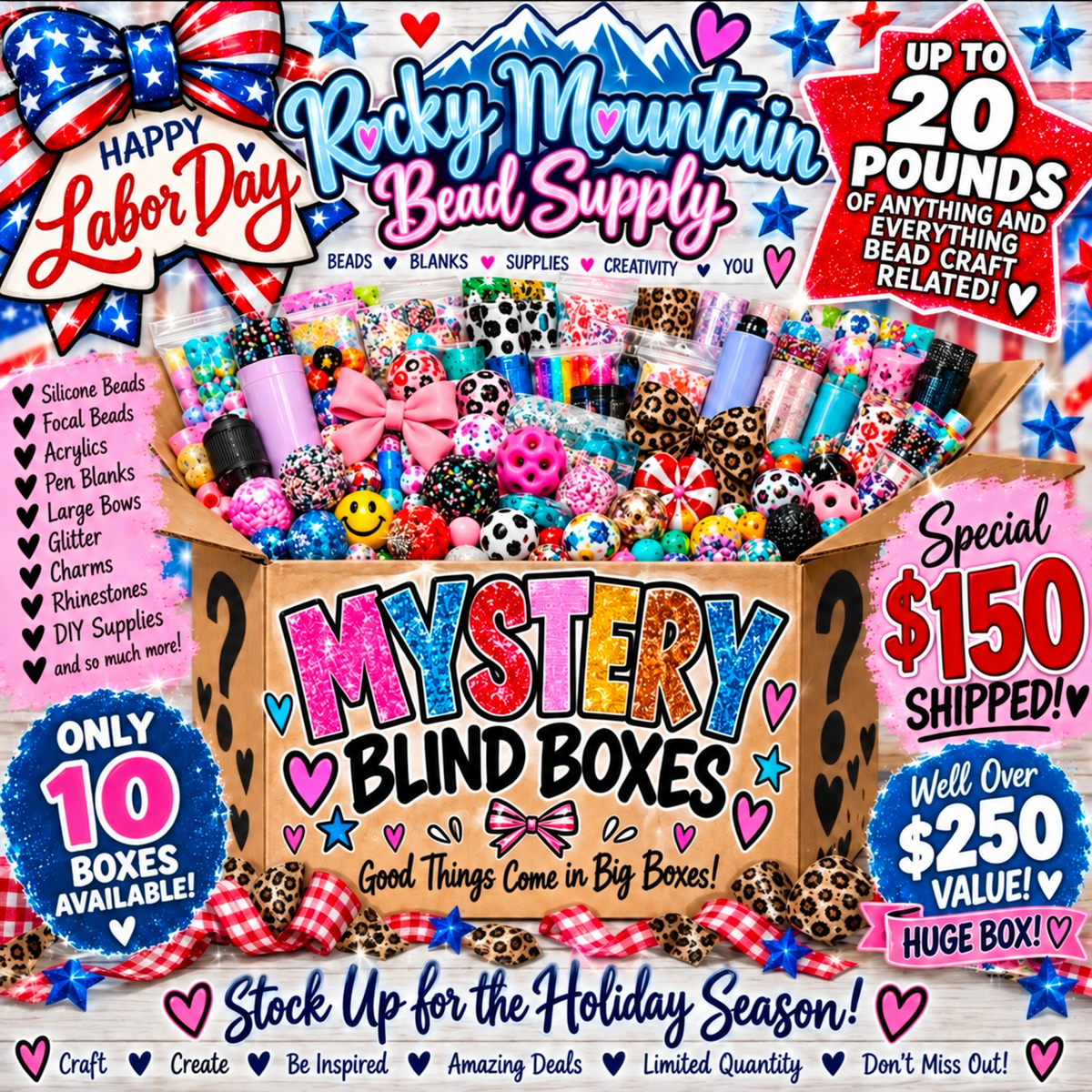 Only 2 Boxes Left! HUGE VALUE Special up to 20 Pound Beads & ACCESSORIES blind mystery boxes our biggest offer EVER. Discounts don't apply as already heavily discounted.