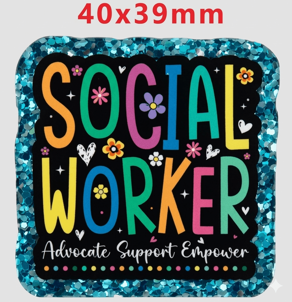 Glitter Acrylic Flatback- Acrylic Planer Resin Charm Scocial Worker