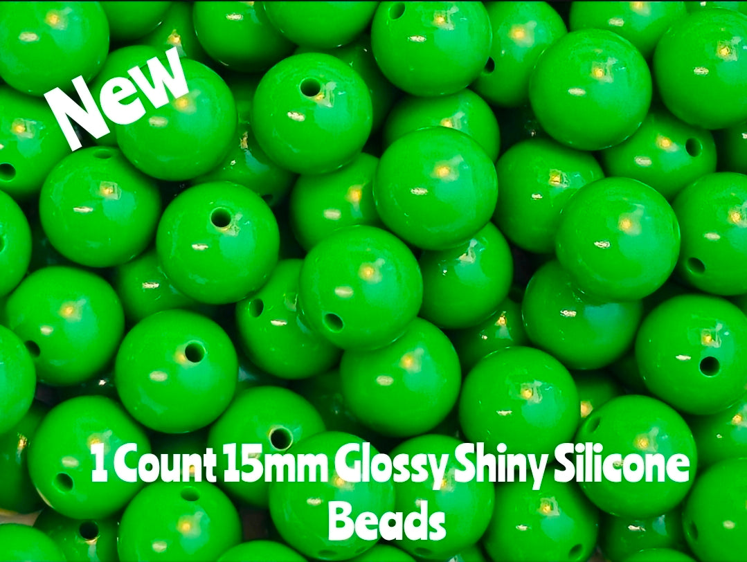 15mm DIY Silicone Beads Glossy Shiny Solids 1 Count Grass Green