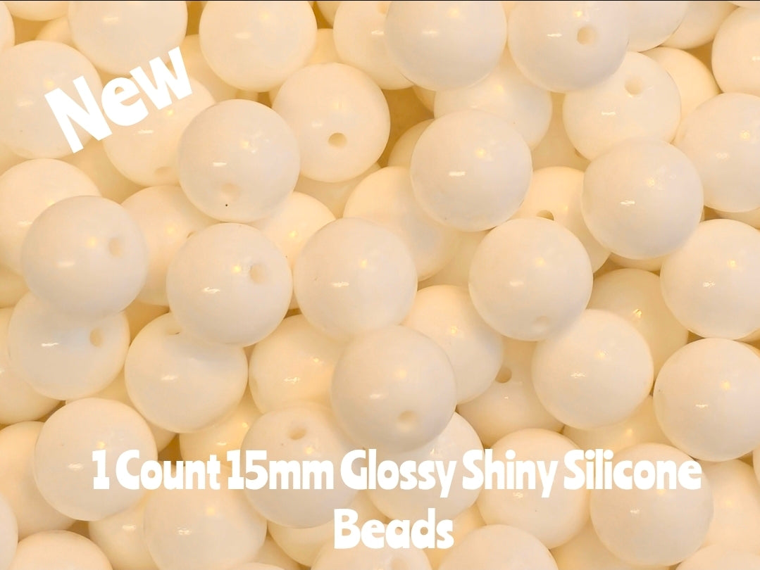 15mm DIY Silicone Beads Glossy Shiny Solids 1 Count White