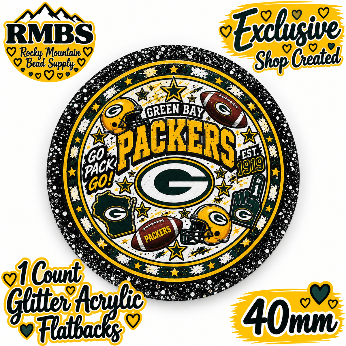 Exclusive 1 Count Custom Exclusive Glitter Acrylic Flatback 40mm PACKERS