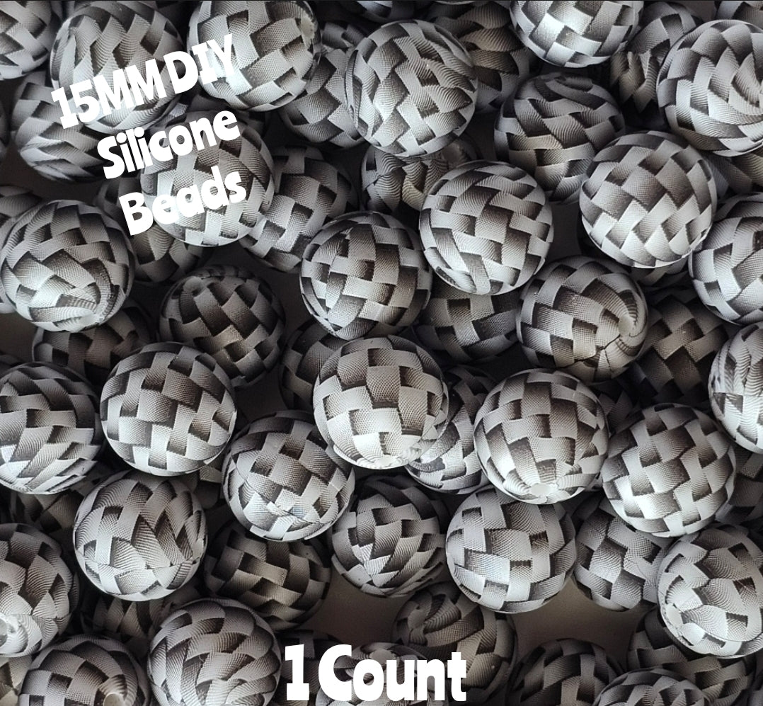 New 1 Count DIY Silicone Beads 15mm printed Black Basket Weeve Beads Beadable Accessories