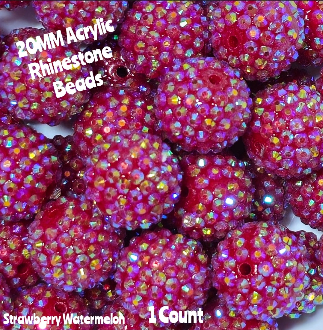 1 Count 20MM DIY Fancy Rhinestone Strawberry Watermelon Acrylic Beads Craft Supplies