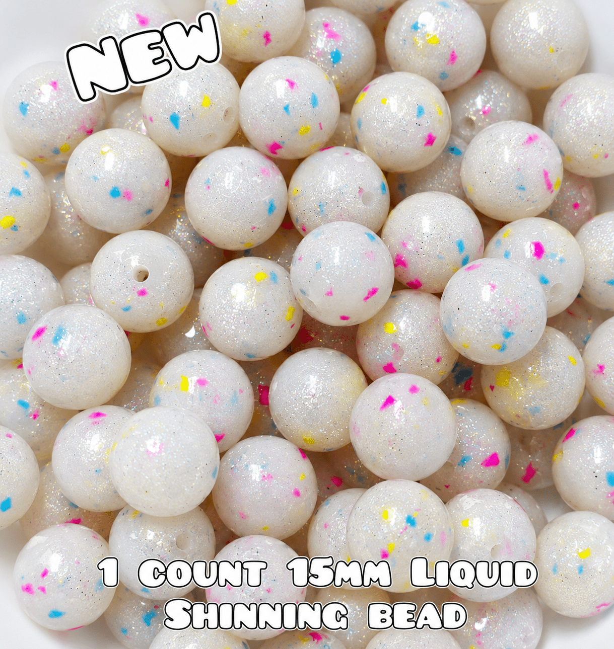 NEW 15mm DIY Silicone Beads Glitter Glossy 1 Count Confetti