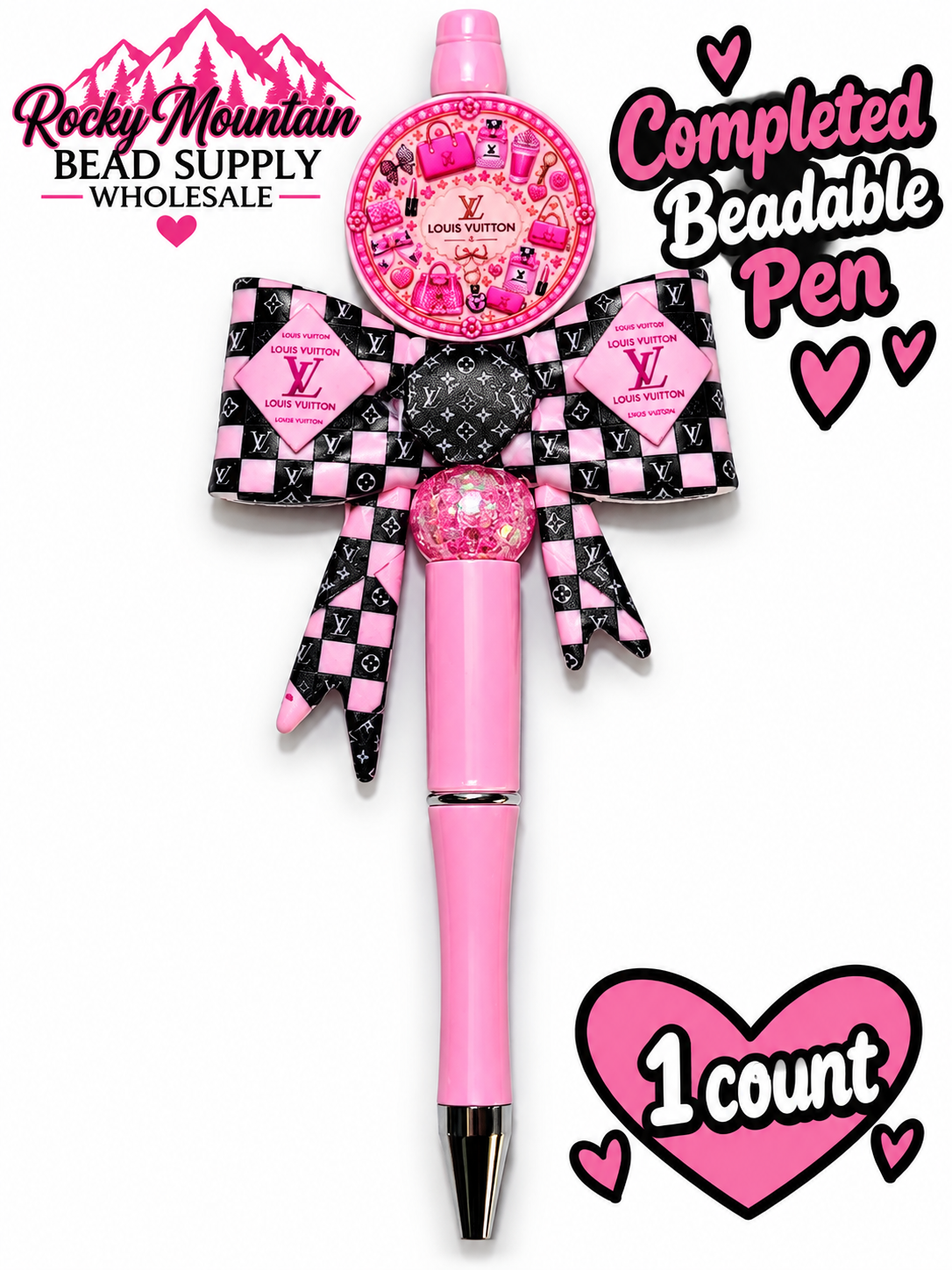 New 1 Count Completed Beadable Pen Exclusive Design Wholesale LV PINK