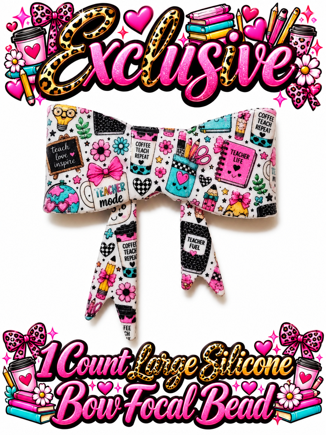 New Shop Exclusive 1 Count Large Silicone Bow TEACHER