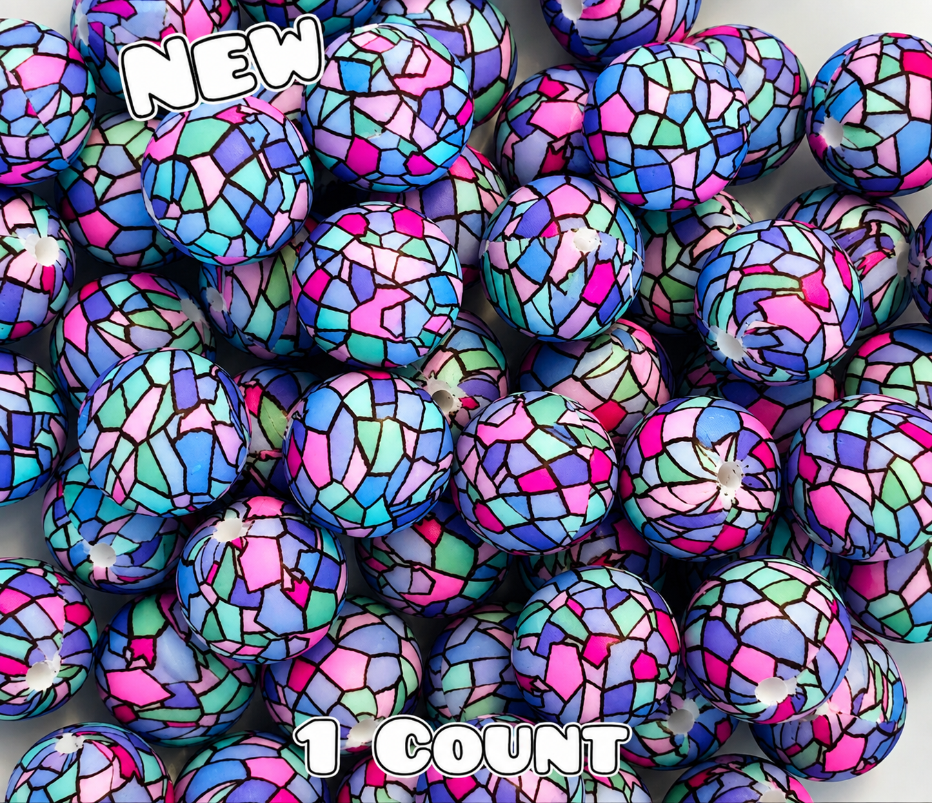 New 1 Count DIY Silicone Beads 15mm printed Painted Glass