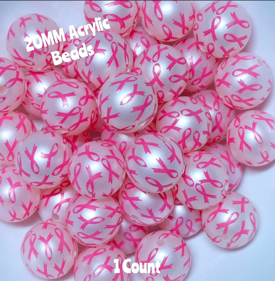 1 Count 20MM DIY Acrylic Beads Cancer Ribbons Craft Supplies