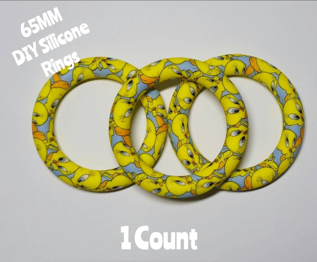 1 Count DIY 65MM Silicone Rings Craft Supplies Beadable Blanks Tweety Bird