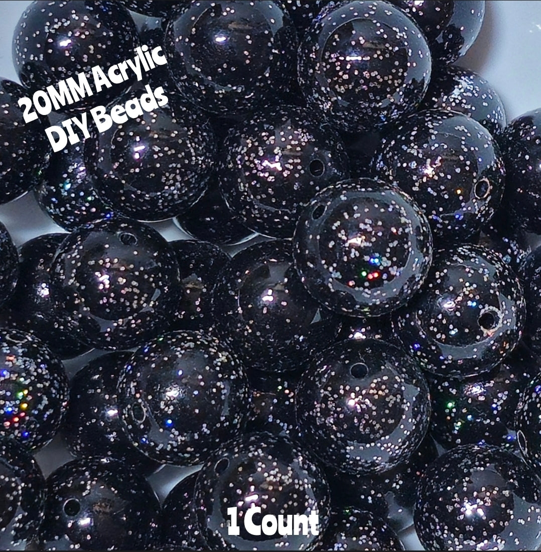 1 Count 20MM DIY Acrylic Beads Glitter Black Craft Supplies