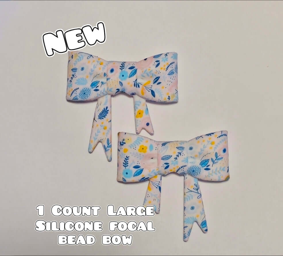 1 Count Large Silicone Printed Bow Focal Beads. Bow beadable accessories