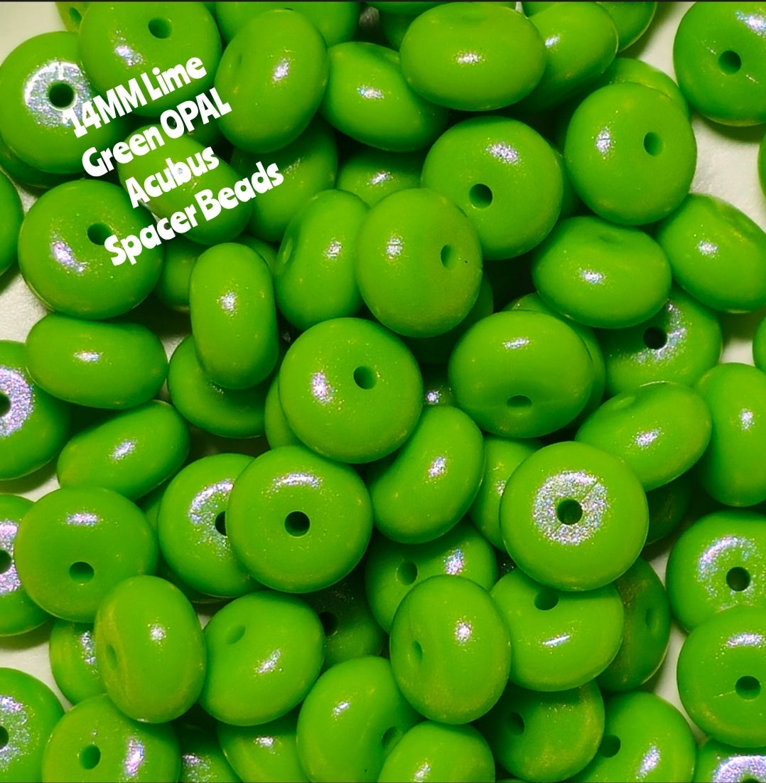 1 Count DIY 14MM Lime Green Silicone OPAL Acubus Spacer Beads Craft Supplies
