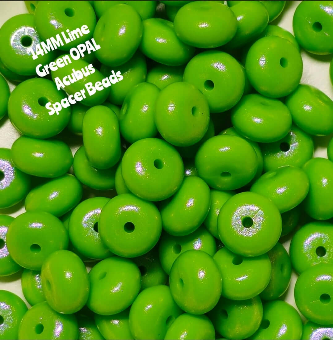 1 Count DIY 14 MM LIME GREEN Silicone OPAL Acubus Spacer Beads Craft Supplies