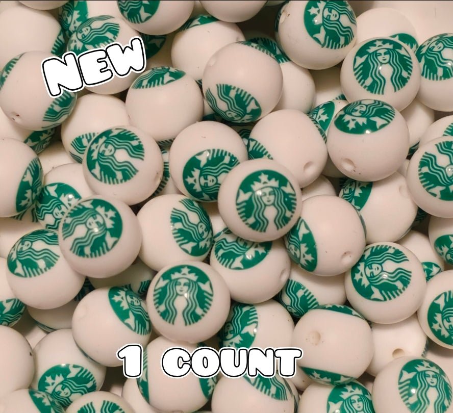 New 1 Count 15mm printed silicone beads Starbucks