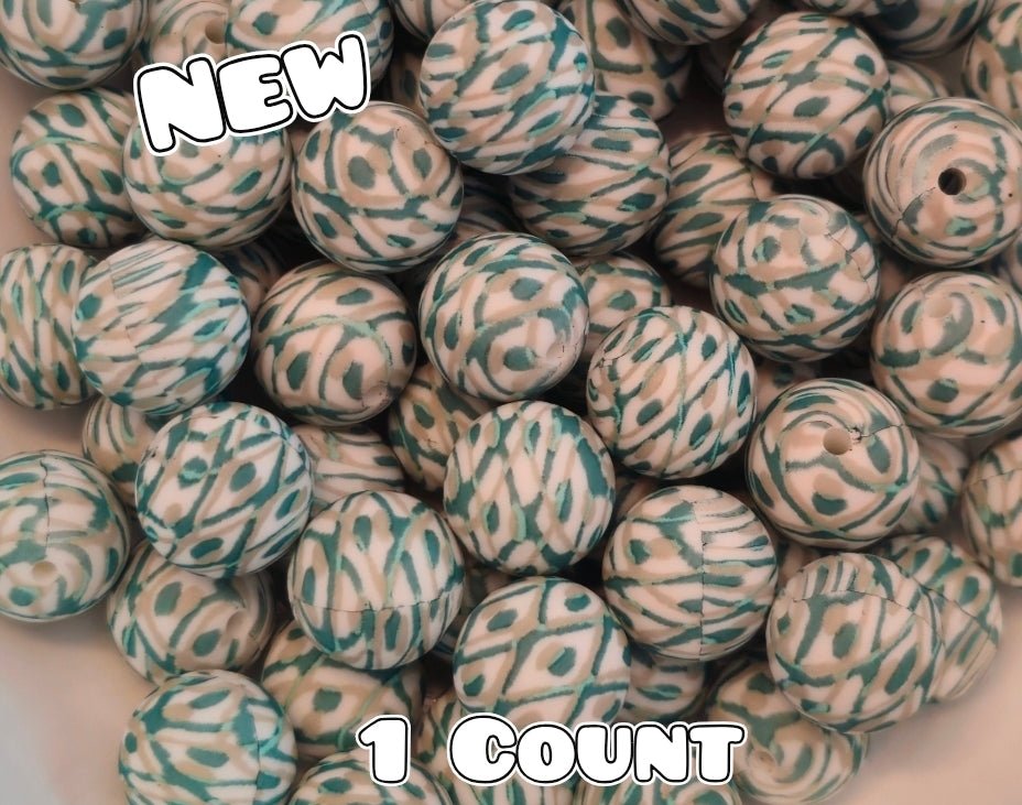 New 1 Count DIY Silicone Beads 15mm printed Emerald Basket Weeve