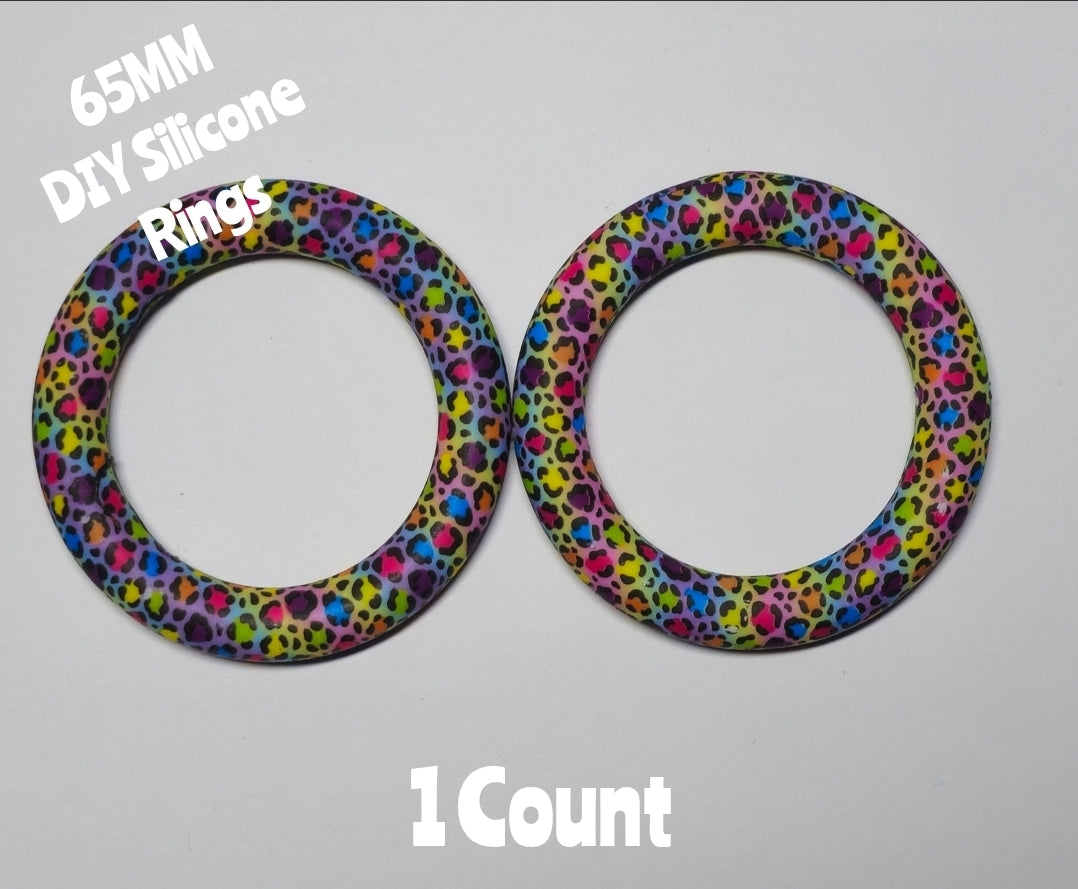 1 Count DIY 65MM Silicone Rings Craft Supplies Beadable Blanks Bright Leopard