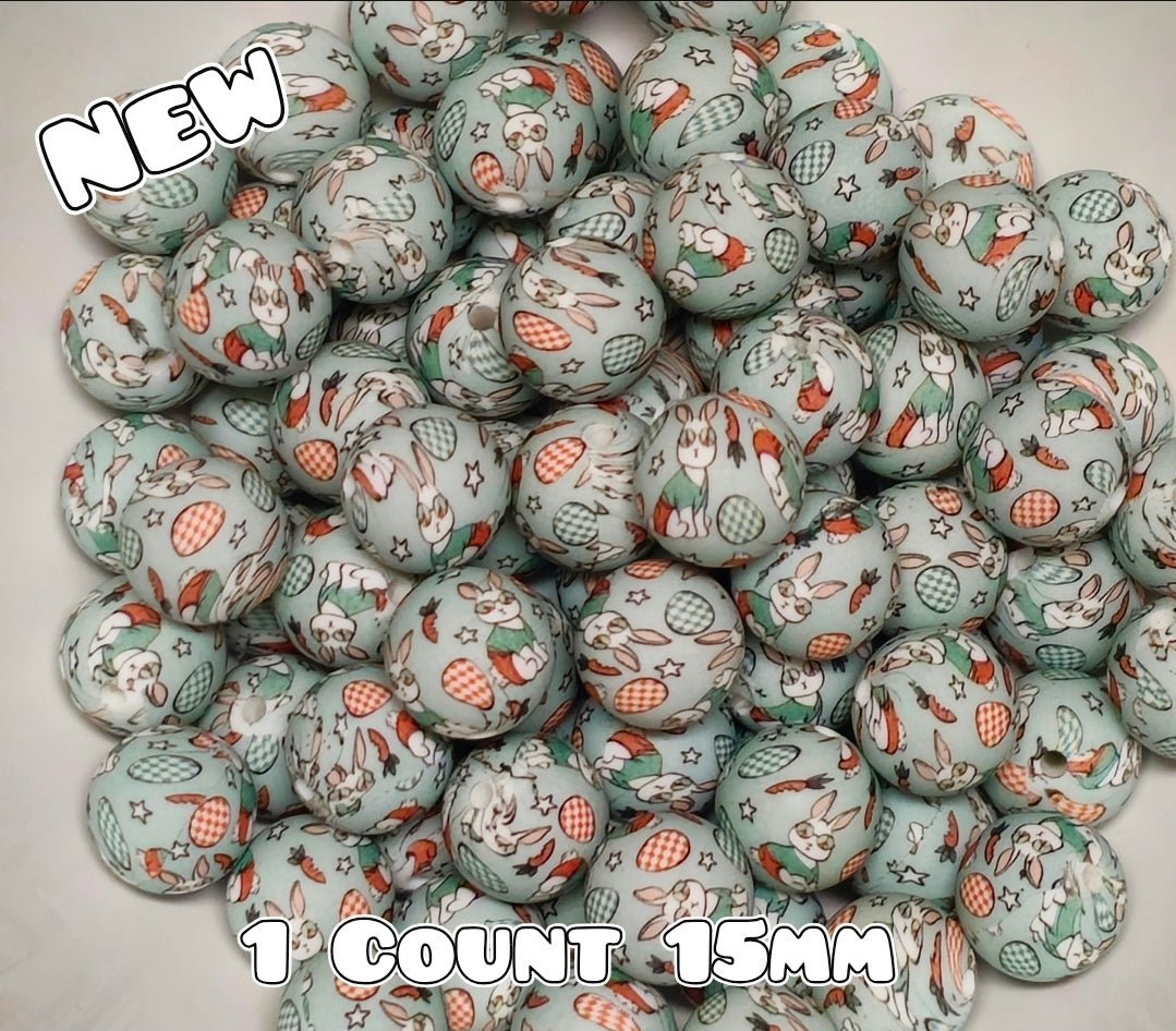 Nuevas cuentas de silicona impresas de Pascua de 15 mm, 1 unidad