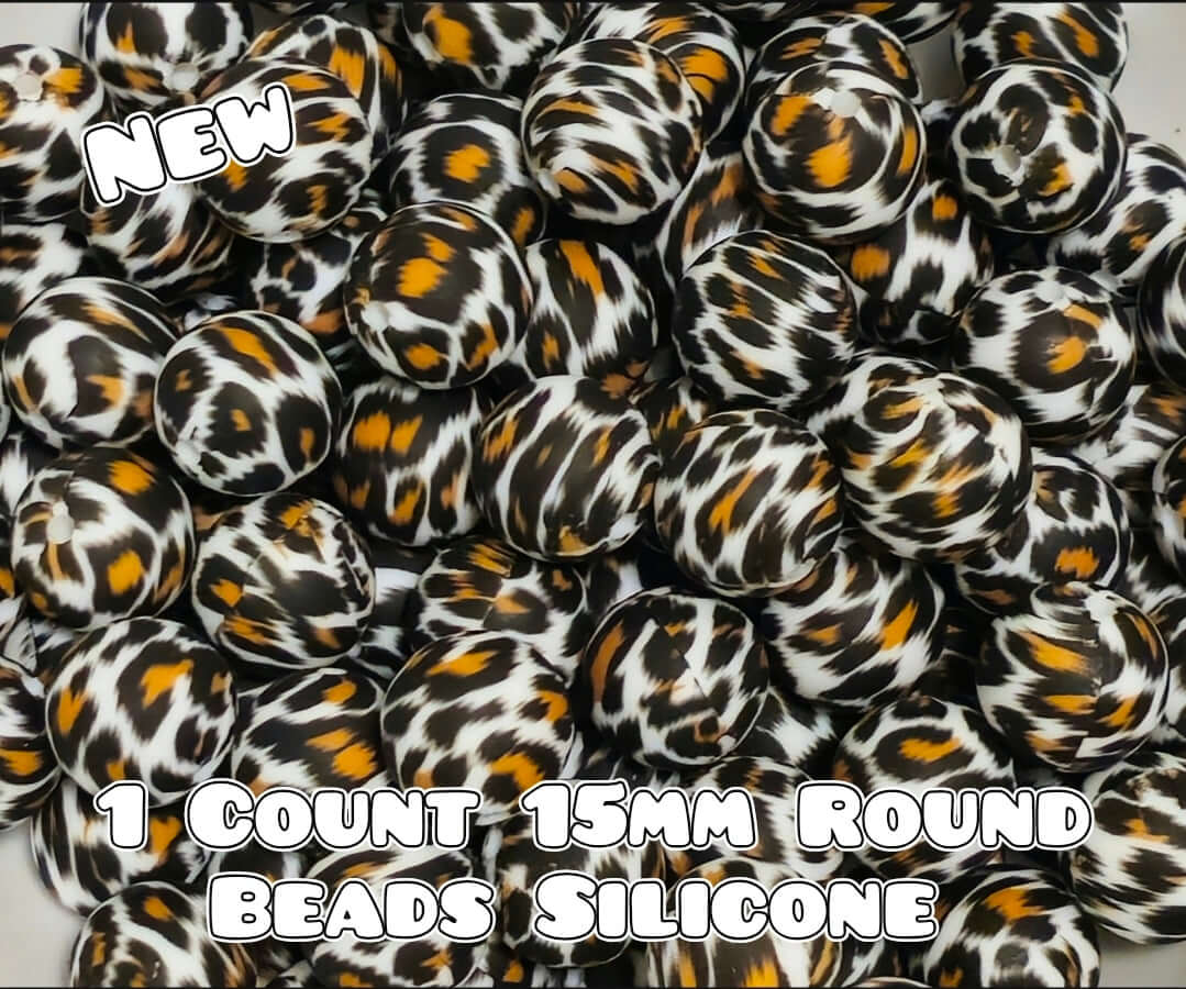 Cuentas de silicona impresas nuevas de 15 mm, 1 unidad, CUIDADO DE LEOPARDO