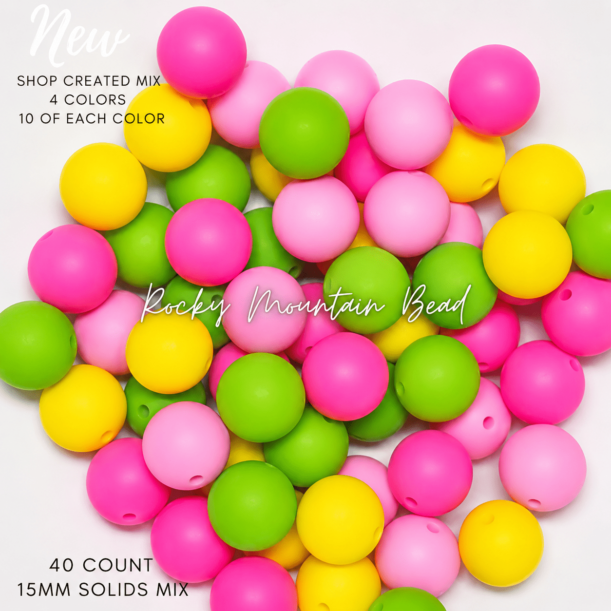 New 15 mm summer bright tones silicone solid bead mix- 40 count