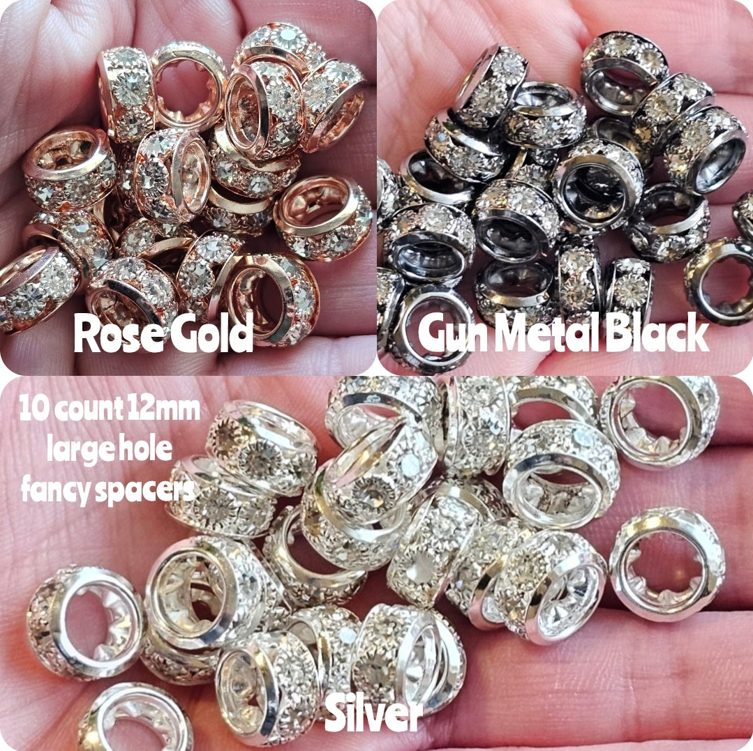 New 2025 RHINESTONE LARGE HOLE spacers 10 count 12mm