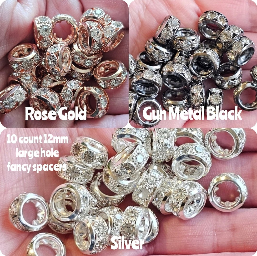 New 2025 RHINESTONE LARGE HOLE spacers 10 count 12mm