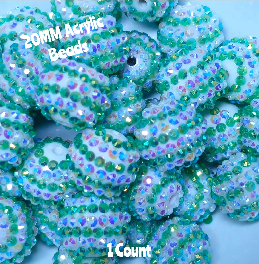 1 Count 20MM DIY Fancy Striped Lime Green White Acrylic Beads Craft Supplies