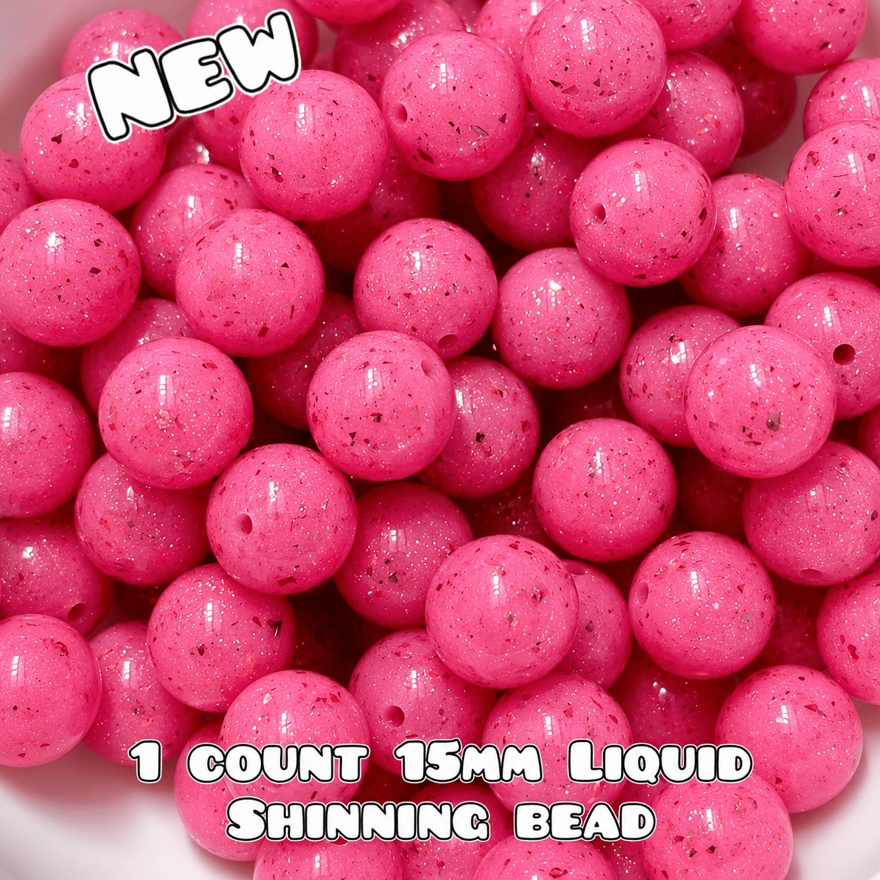 NEW 15mm DIY Silicone Beads Glitter Glossy 1 Count Pink
