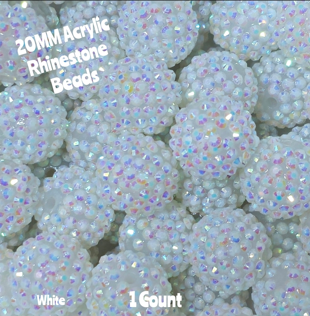 1 Count 20MM DIY Fancy Rhinestone Clear White Acrylic Beads Craft Supplies