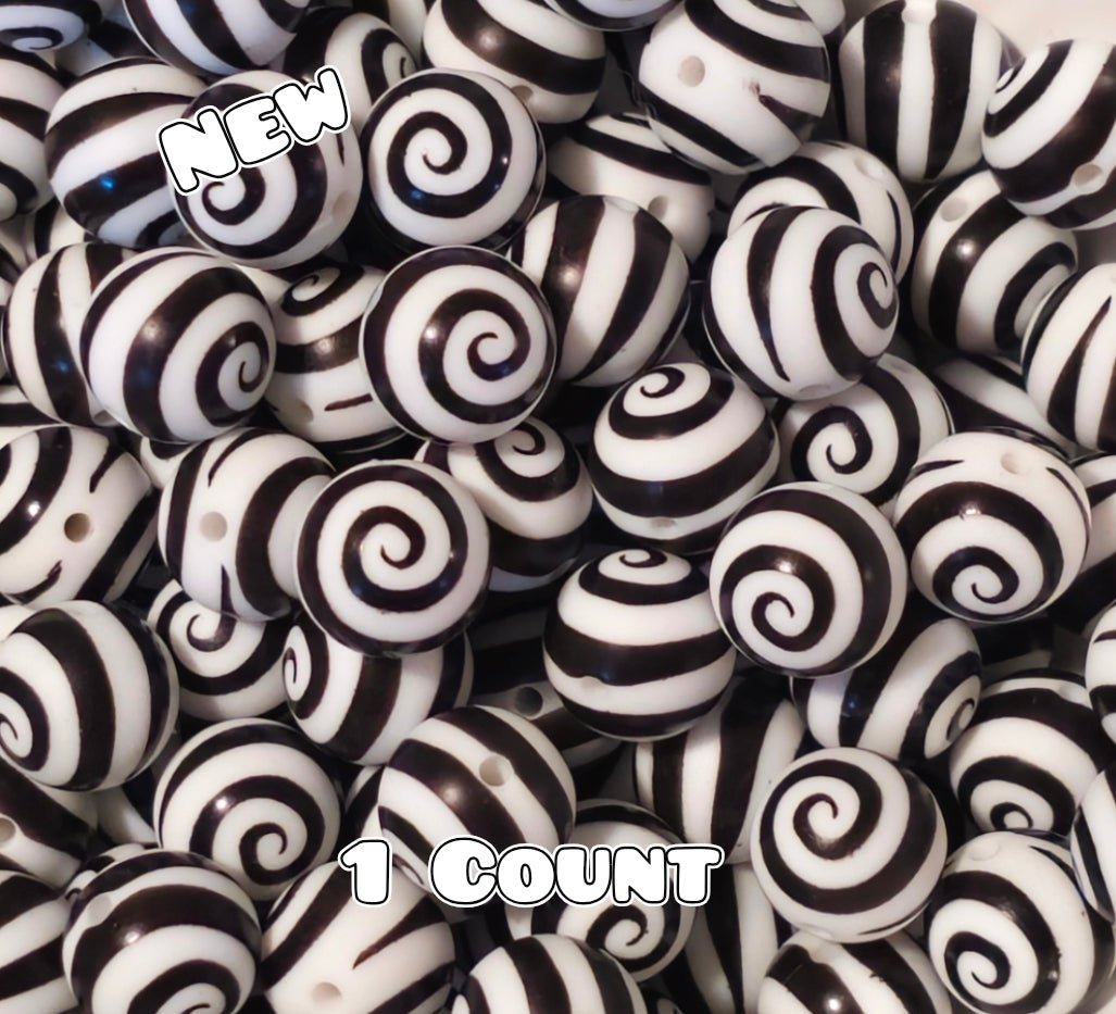 New 1 Count DIY Silicone Beads 15mm printed Black Swirl