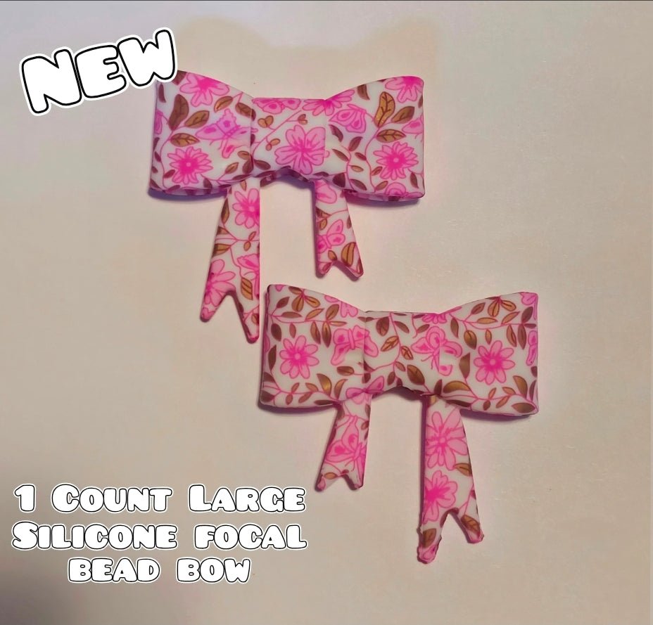 1 Count Large Silicone Printed Bow Focal Beads. Bow beadable accessories