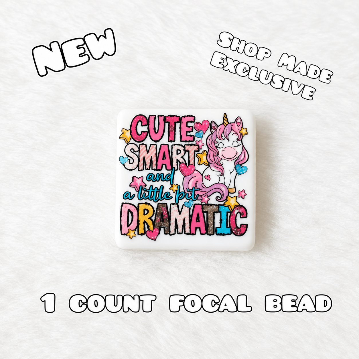 DIY Silicone Printed Focal Beads - 1 Count Bead Charms Craft Supplies Unicorn Cute Smart Dramatic