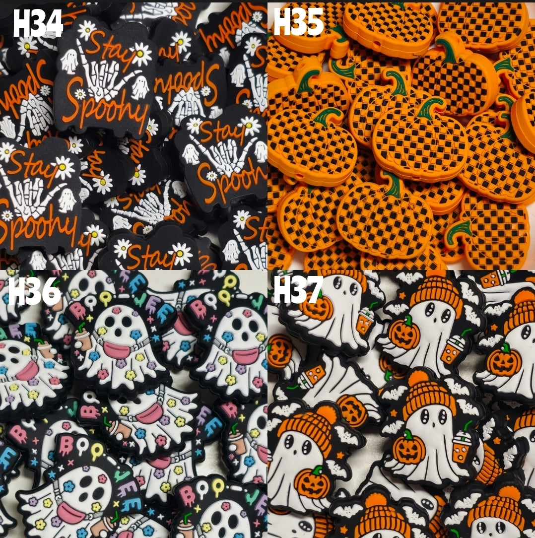 1 Count Halloween Pumpkins Ghost Bead Charm Beads For DIY Beadables Hole Is Vertical