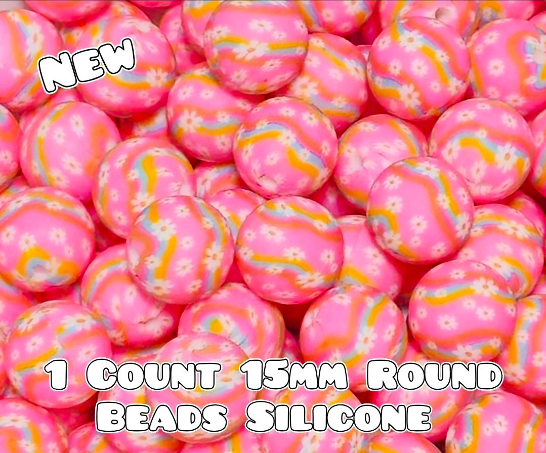 Nuevas cuentas de silicona impresas de 15 mm, 1 unidad, FLORES ARCOÍRIS INTENSOS
