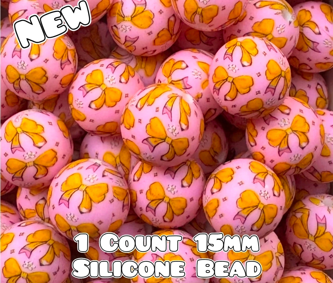 New 1 Count DIY Silicone Beads 15mm printed Pencil Bows