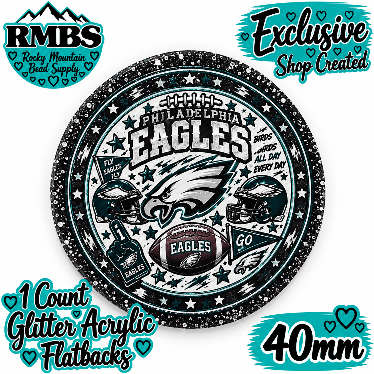 Exclusive 1 Count Custom Exclusive Glitter Acrylic Flatback 40mm EAGLES