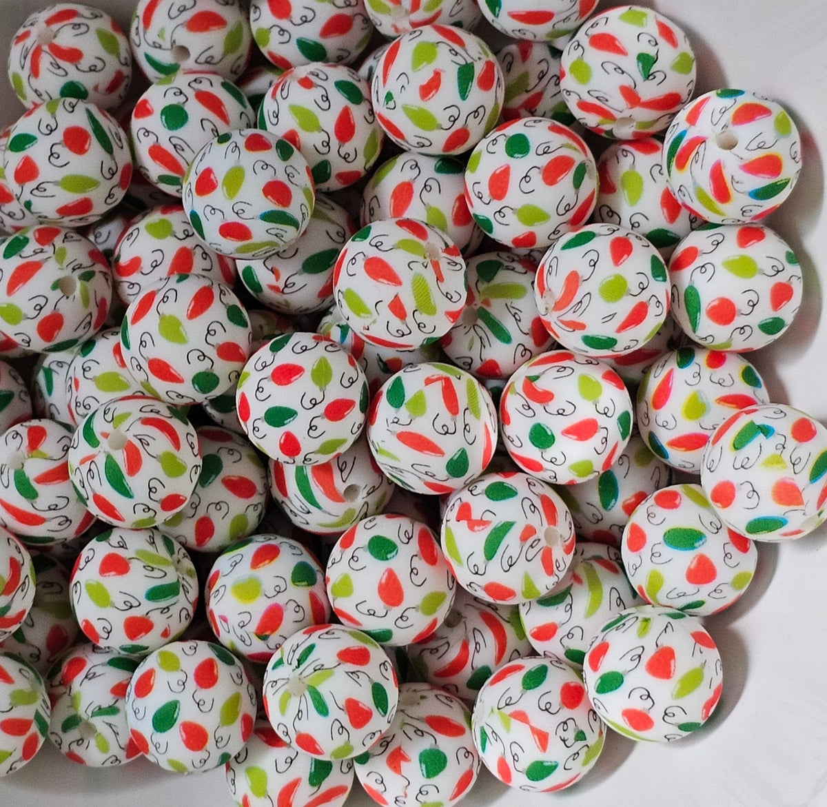 New 1 Count DIY Silicone Beads 15mm printed Christmas lights