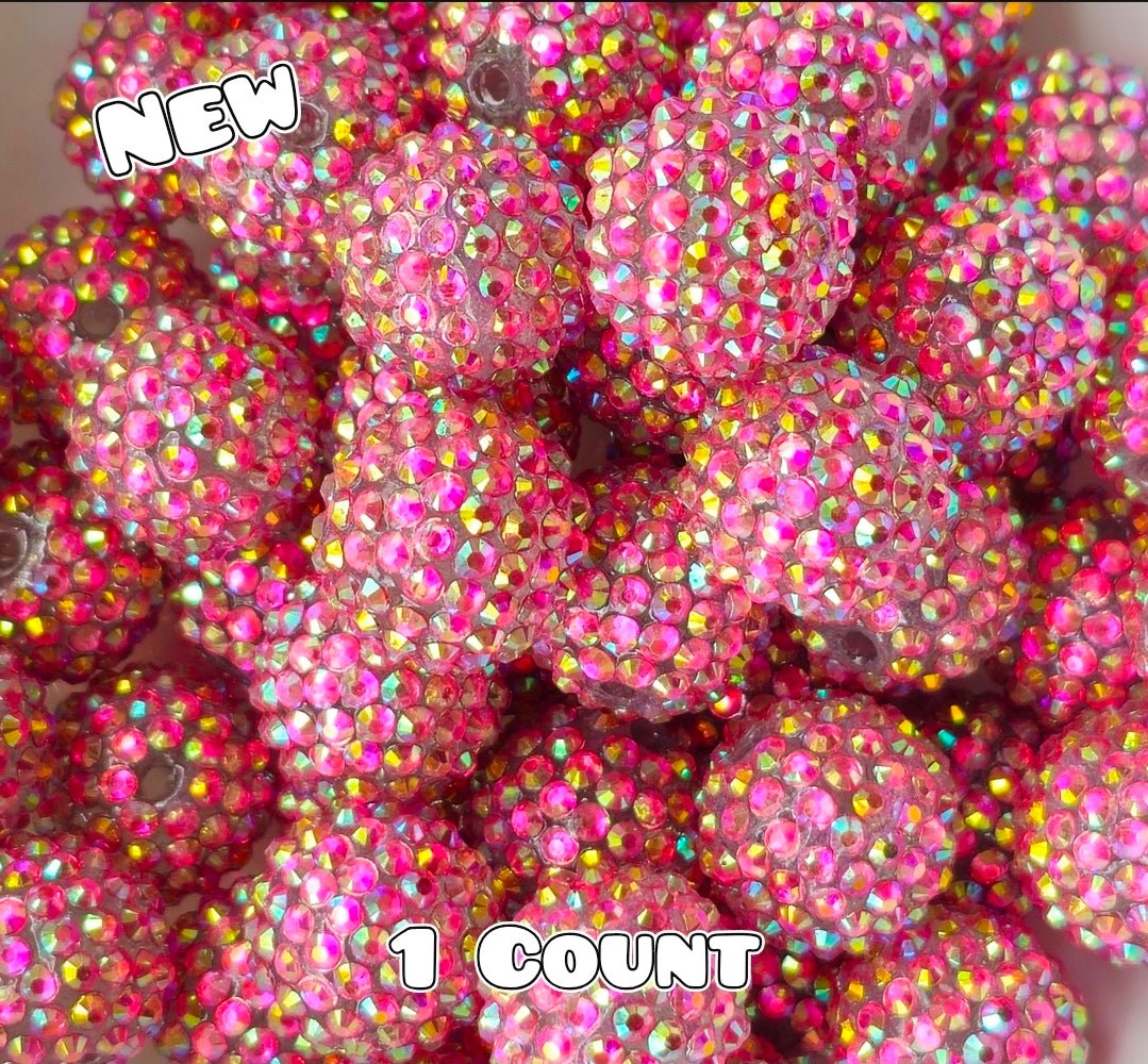 20MM New 1 Count Acrylic Rhinestone Beads Strawberry pink gold shimmer