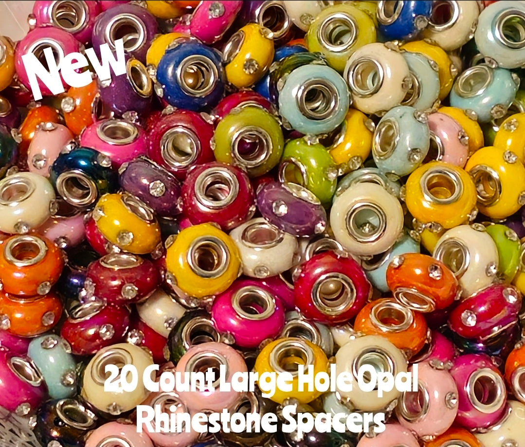 New Large Hole 20 Count Opal UV Rhinestone Stud Spacers Mix
