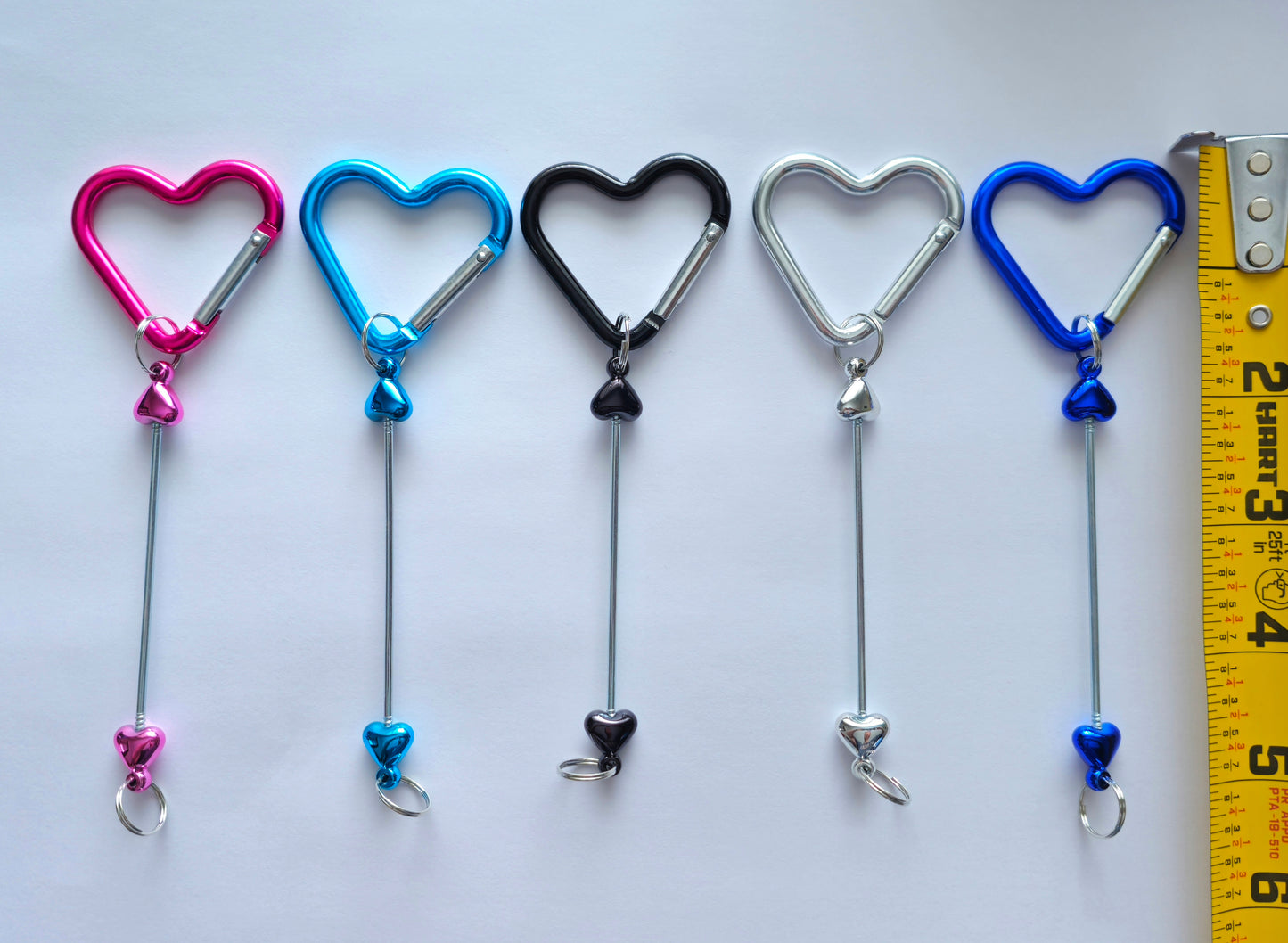 New 1 count larger heart clip beadable keychain