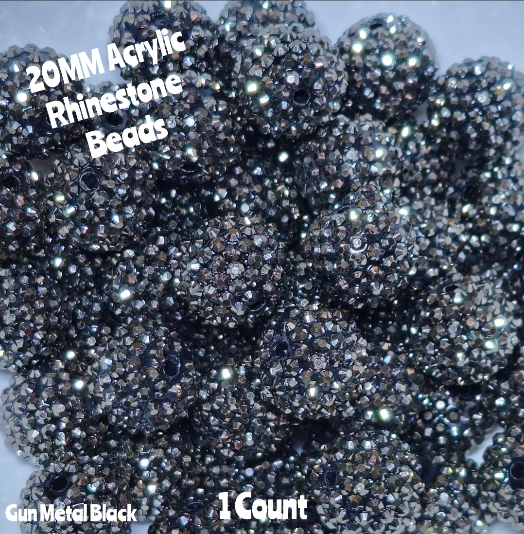 1 Count 20MM DIY Fancy Rhinestone Gun Metal Black Acrylic Beads Craft Supplies