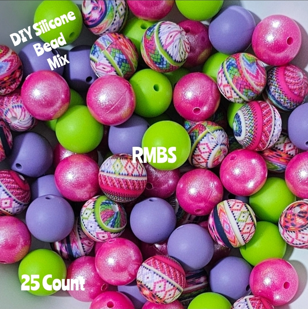 New Teal Watermelon Aztec DIY Silicone Bead Mix 25 count