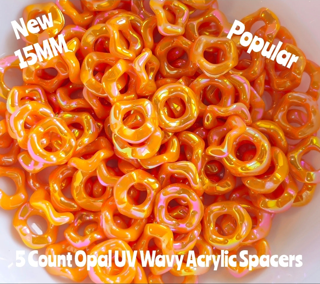 New Colors 15MM Popular Acrylic Large HOLE Wavy Spacers Beads 5 Count FITS ANY AND ALL BEADABLES
