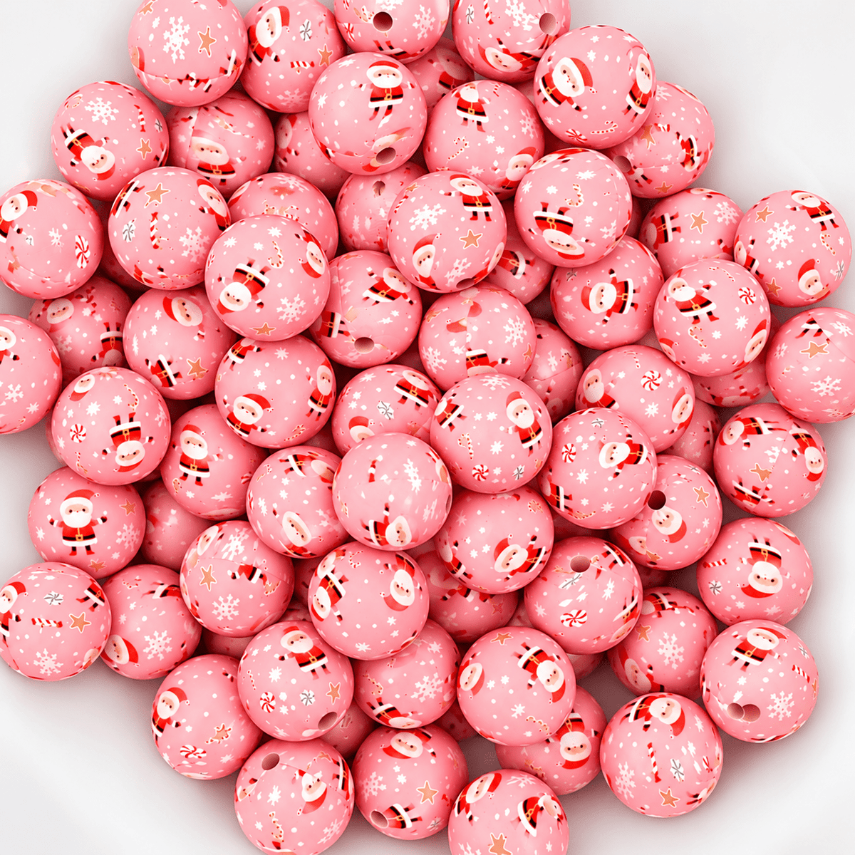New 1 Count DIY Silicone Beads 15mm printed Christmas Pink Santa Candy Canes ❄️